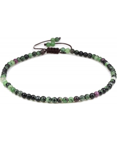 Natural Gemstone 4mm Round Bead Charm Stretch Anklet for Women Brown Rope Adjustable 8.6-11 Inch Green Ruby in Zoisite $8.39 ...