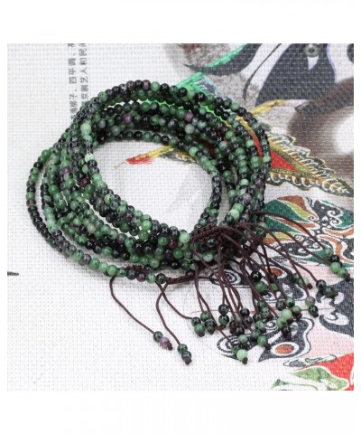 Natural Gemstone 4mm Round Bead Charm Stretch Anklet for Women Brown Rope Adjustable 8.6-11 Inch Green Ruby in Zoisite $8.39 ...