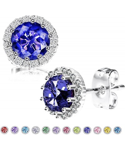 Birthstone Stud Earrings, Copper Plated Cubic Zirconia Earrings for Women Blue Sapphire/September $6.75 Earrings