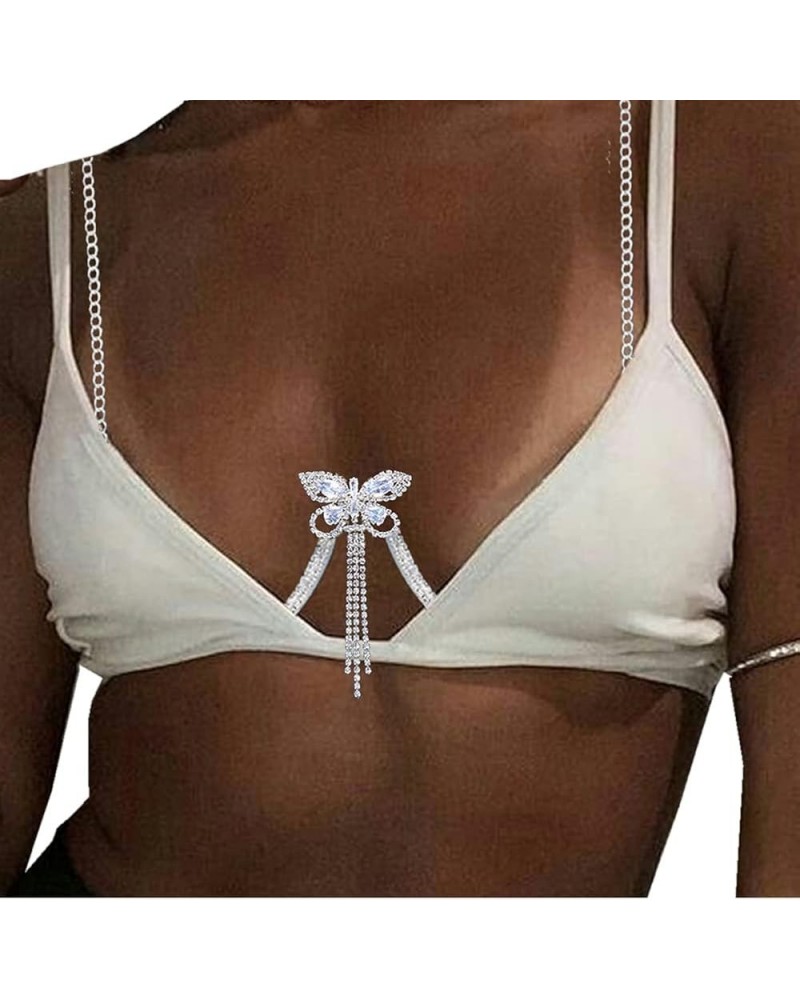 Rhinestone Crown Chest Bracket Chain Sexy Bikini Bra Beach Body Chain Lingerie Nightclub Body Jewelry for Women Butterfly $10...