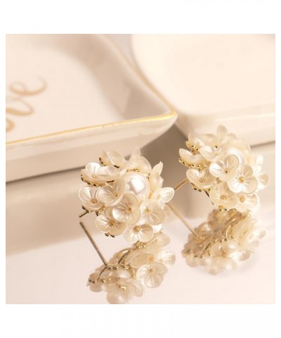 JeanBeau Pearl Flower Leaf Stud Earrings for Women Teen Girls Statement Cluster CZ Pearls Earing Gold Plated Sterling Silver ...