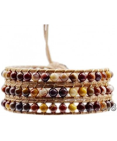 Hot Hand Made Natural Gemstones Beads Genuine Leather Wrap Bracelet 3 Wraps Mookaite $10.58 Bracelets