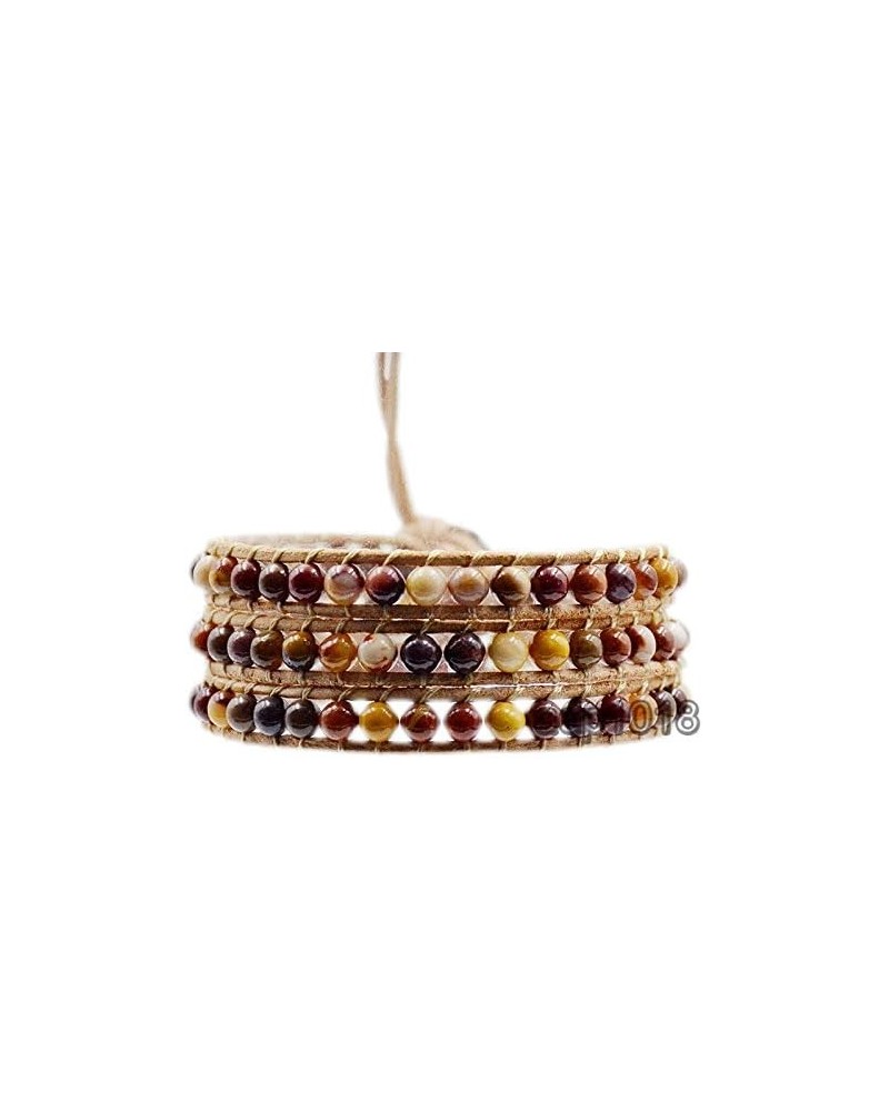 Hot Hand Made Natural Gemstones Beads Genuine Leather Wrap Bracelet 3 Wraps Mookaite $10.58 Bracelets