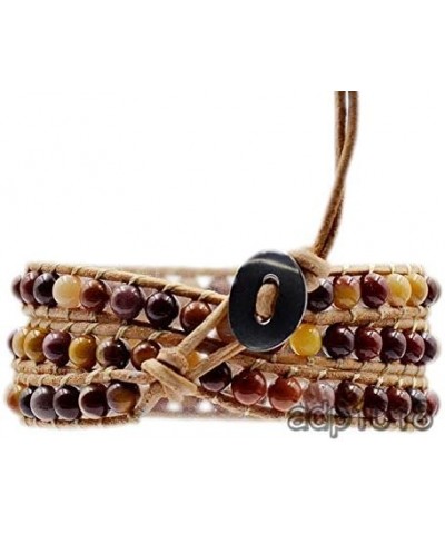 Hot Hand Made Natural Gemstones Beads Genuine Leather Wrap Bracelet 3 Wraps Mookaite $10.58 Bracelets