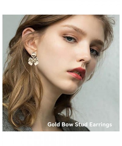 Bow Earrings Gold for Women, Ribbon Earrings Cute Bowknot Stud Bow Jewelry Party Fashion Earings Gift Gold Bow Stud Earrings ...