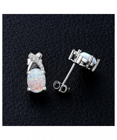 Sterling Silver Opal Earrings for Women, Lab Created Opal Stud Earrings Hypoallergenic White Gold Plated Fine Jewelry Gifts f...