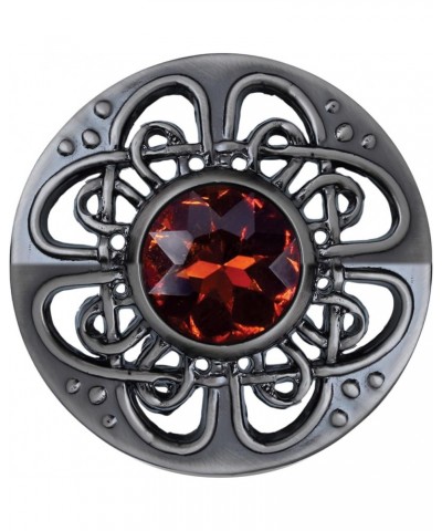 Culloden Plaid Brooch - Elegant Pewter Silver Antique Finish Celtic Kilt Pin, Various Gemstone Colors, 3-Inch Diameter Red $1...