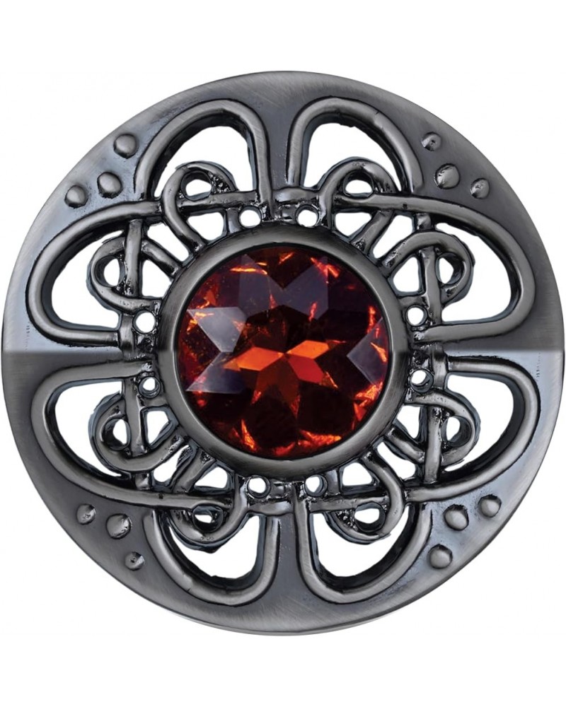 Culloden Plaid Brooch - Elegant Pewter Silver Antique Finish Celtic Kilt Pin, Various Gemstone Colors, 3-Inch Diameter Red $1...