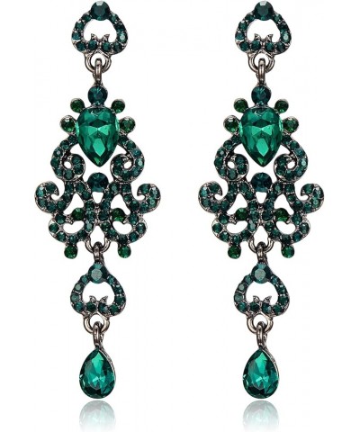 Women's Crystal Bohemia Bridal Hollow Wave Heart Chandelier Teardrop Dangle Earrings Green Black-Tone 2.9 Inches $9.24 Earrings