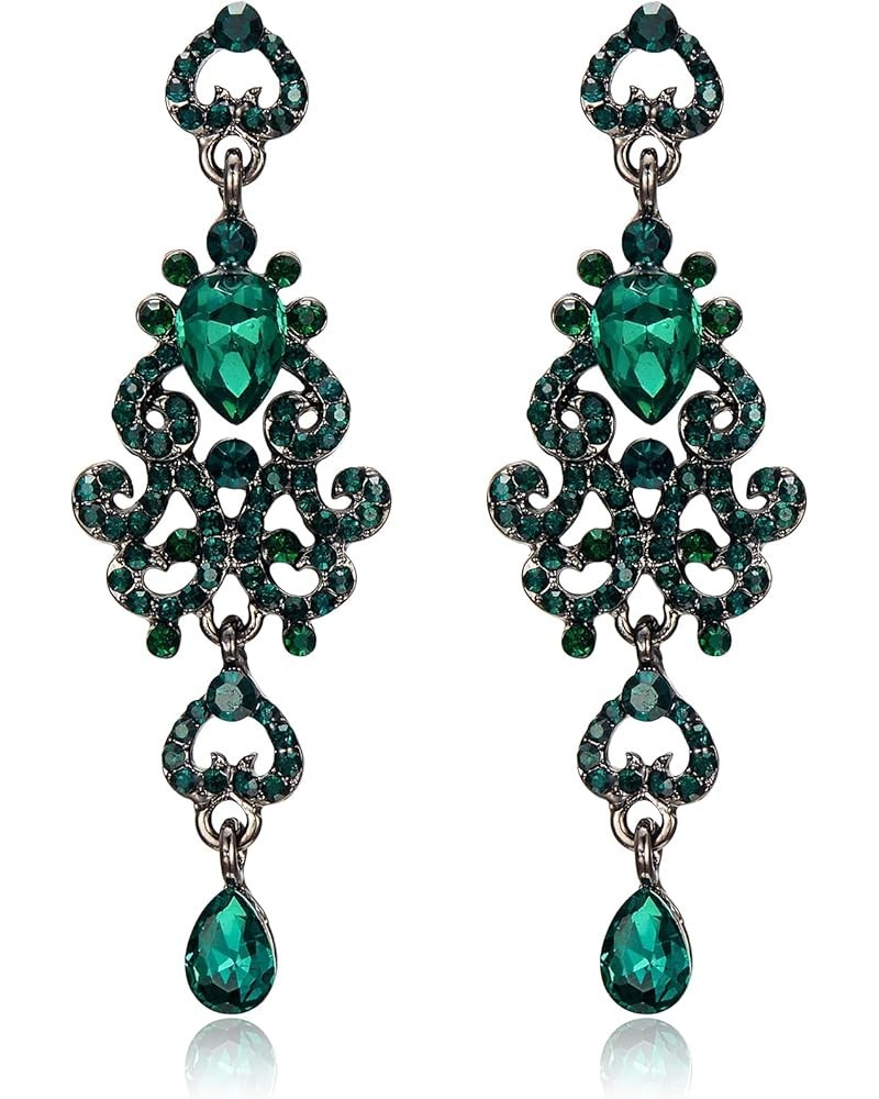 Women's Crystal Bohemia Bridal Hollow Wave Heart Chandelier Teardrop Dangle Earrings Green Black-Tone 2.9 Inches $9.24 Earrings