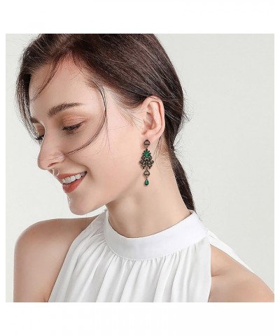 Women's Crystal Bohemia Bridal Hollow Wave Heart Chandelier Teardrop Dangle Earrings Green Black-Tone 2.9 Inches $9.24 Earrings