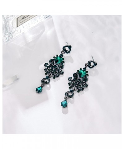 Women's Crystal Bohemia Bridal Hollow Wave Heart Chandelier Teardrop Dangle Earrings Green Black-Tone 2.9 Inches $9.24 Earrings