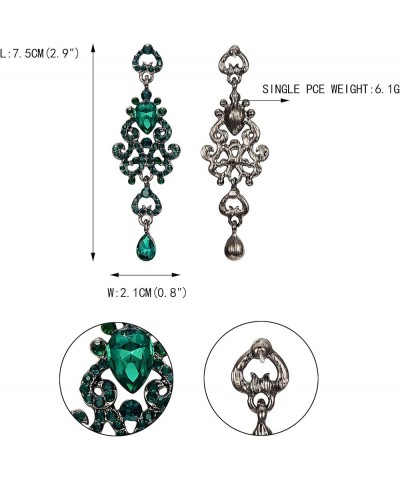 Women's Crystal Bohemia Bridal Hollow Wave Heart Chandelier Teardrop Dangle Earrings Green Black-Tone 2.9 Inches $9.24 Earrings