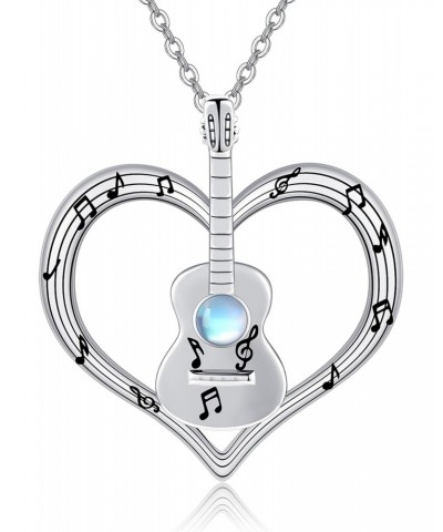 Guitar Pick Necklace 925 Sterling Silver Moonstone Guitar Music Note Necklace Musical Jewelry Gifts for Women Girls $15.64 Ne...