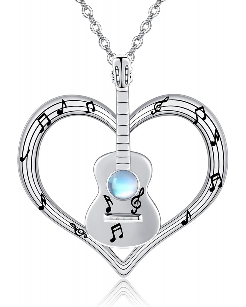 Guitar Pick Necklace 925 Sterling Silver Moonstone Guitar Music Note Necklace Musical Jewelry Gifts for Women Girls $15.64 Ne...