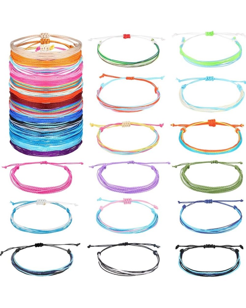 30 Pieces Adjustable Woven Anklets Bracelets Bohemian Braided Rope Bracelets Waterproof Wax Coated Anklets for Women Colorful...