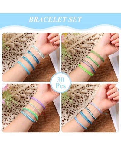 30 Pieces Adjustable Woven Anklets Bracelets Bohemian Braided Rope Bracelets Waterproof Wax Coated Anklets for Women Colorful...