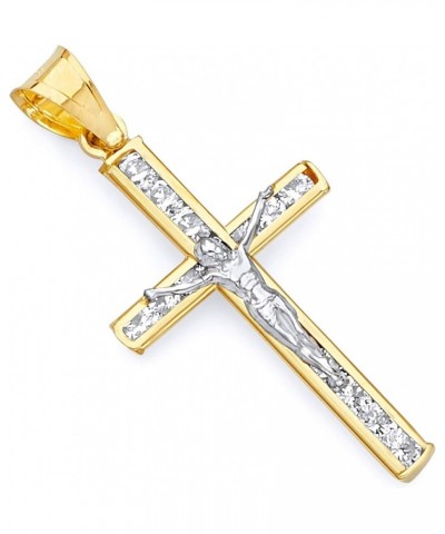 14k REAL Two Tone Gold CZ Crucifix Jesus Cross Religious Charm Pendant - 3 Different Design Available 27 x 14 mm $34.83 Pendants