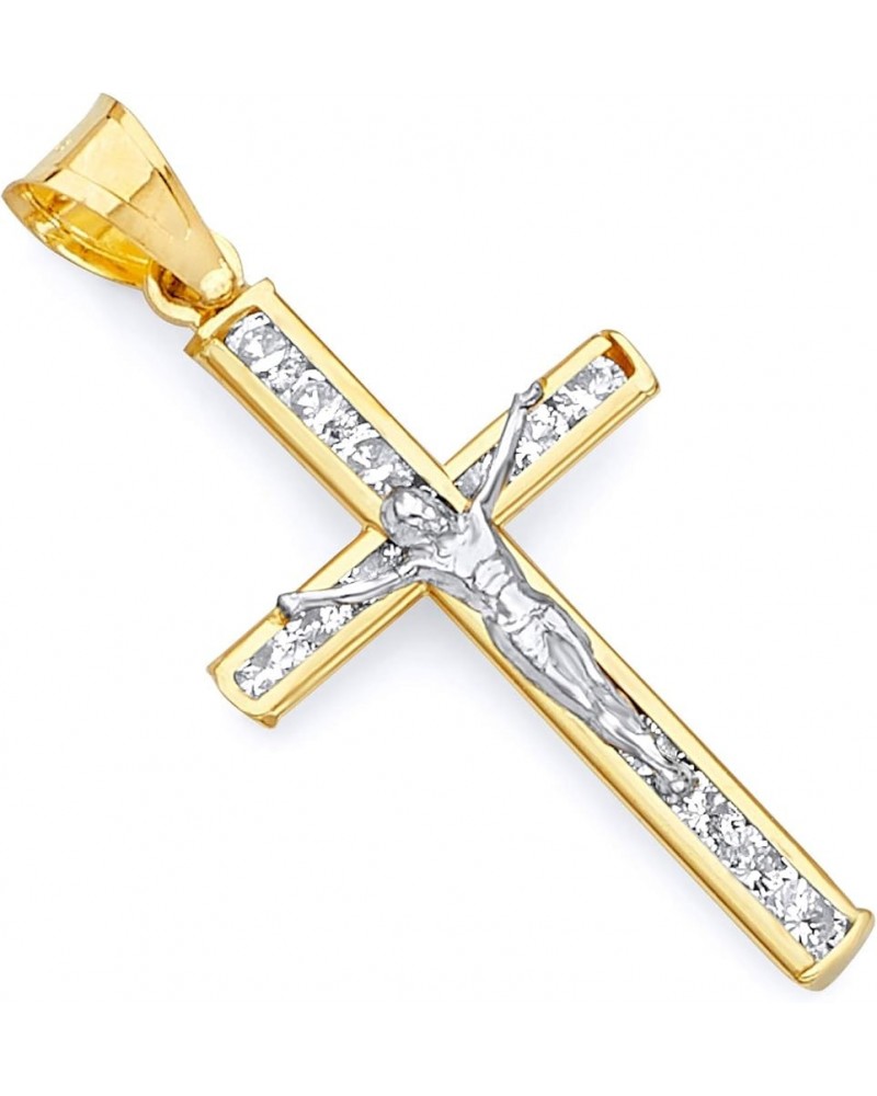 14k REAL Two Tone Gold CZ Crucifix Jesus Cross Religious Charm Pendant - 3 Different Design Available 27 x 14 mm $34.83 Pendants