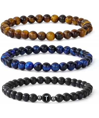 Letter Beads Bracelets for Women Men Friendship Initial Bracelet Sets Gifts for Him Her Tiger Eye Blue&Brown&Letter T $8.54 B...