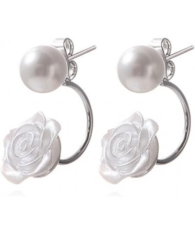 Solid 925 Sterling Silver Pearl Jacket Cuff Earrings Wraps for Women Girls Pearl Front Back Stud Earrings $9.87 Earrings