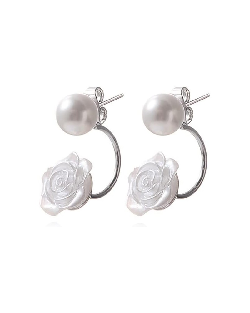 Solid 925 Sterling Silver Pearl Jacket Cuff Earrings Wraps for Women Girls Pearl Front Back Stud Earrings $9.87 Earrings