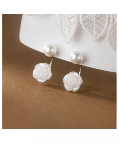 Solid 925 Sterling Silver Pearl Jacket Cuff Earrings Wraps for Women Girls Pearl Front Back Stud Earrings $9.87 Earrings