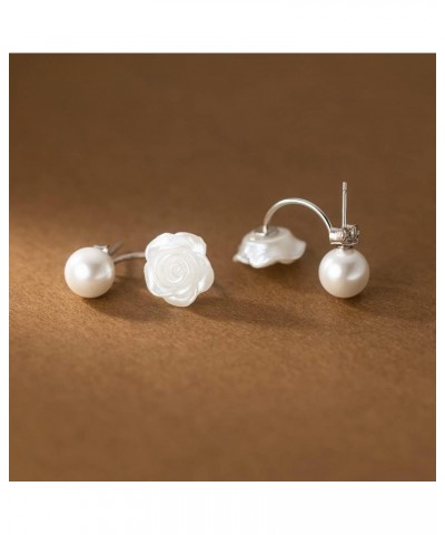 Solid 925 Sterling Silver Pearl Jacket Cuff Earrings Wraps for Women Girls Pearl Front Back Stud Earrings $9.87 Earrings