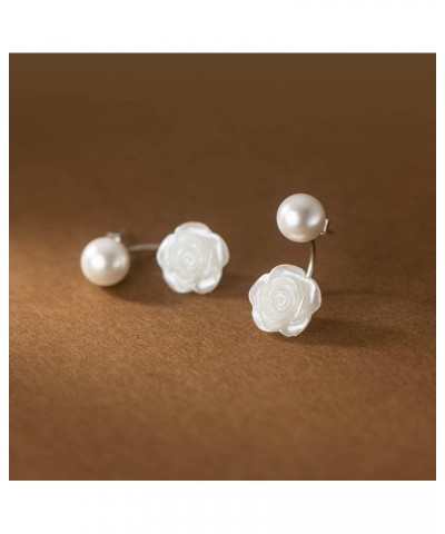 Solid 925 Sterling Silver Pearl Jacket Cuff Earrings Wraps for Women Girls Pearl Front Back Stud Earrings $9.87 Earrings