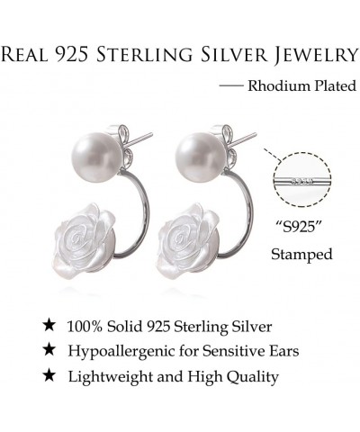 Solid 925 Sterling Silver Pearl Jacket Cuff Earrings Wraps for Women Girls Pearl Front Back Stud Earrings $9.87 Earrings