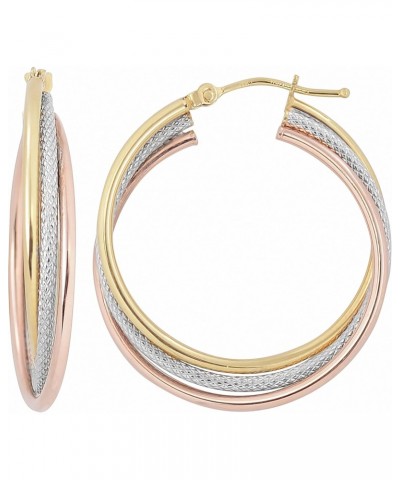 10k Tri-color Gold High Polish Textured Overlapping Triple Hoop Earrings $61.20 Earrings