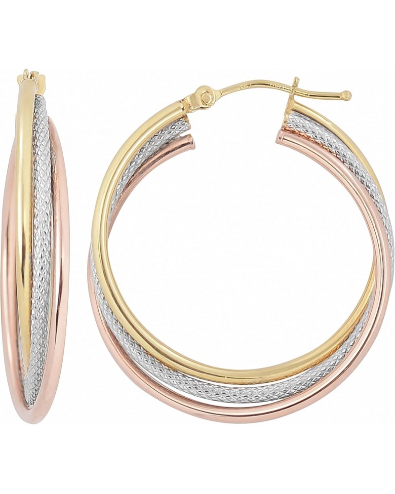 10k Tri-color Gold High Polish Textured Overlapping Triple Hoop Earrings $61.20 Earrings