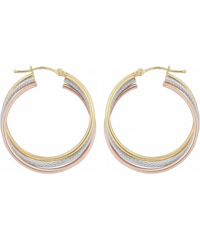 10k Tri-color Gold High Polish Textured Overlapping Triple Hoop Earrings $61.20 Earrings