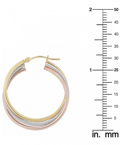 10k Tri-color Gold High Polish Textured Overlapping Triple Hoop Earrings $61.20 Earrings