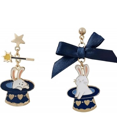 S925 Silver Post Cute Funny Magic Asymmetric Bow Rabbit Earrings Blue $8.54 Earrings