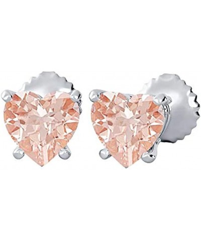 Heart shaped Created Morganite 14K White Gold Plated 925 Sterling Silver Fashion Four Prong Setting Stud Earrings Great Gift ...