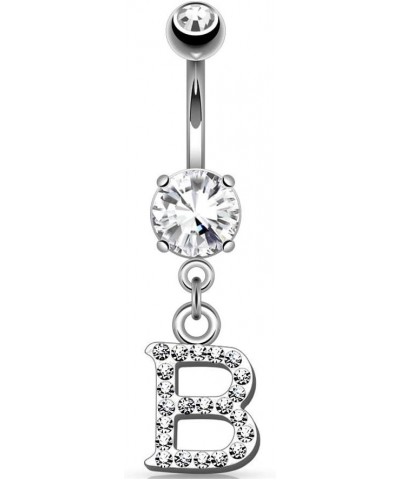 14GA Sparkly Clear Gem Paved Initial Dangle Belly Button Ring K $11.79 Body Jewelry