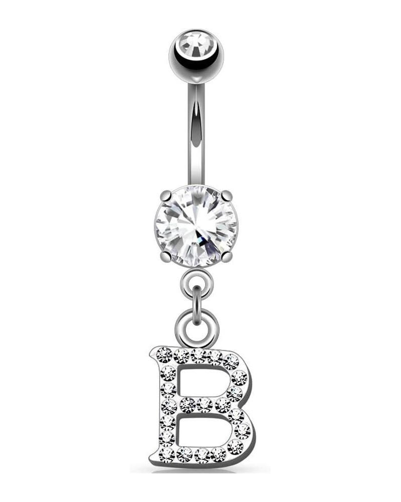 14GA Sparkly Clear Gem Paved Initial Dangle Belly Button Ring K $11.79 Body Jewelry