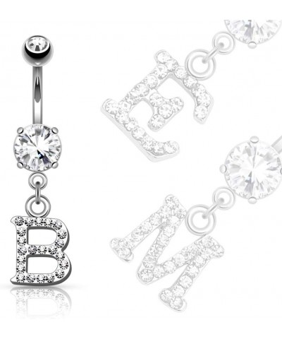 14GA Sparkly Clear Gem Paved Initial Dangle Belly Button Ring K $11.79 Body Jewelry