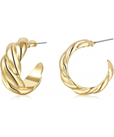 Small Thick Gold Chunky Hoop Earrings Lightweight Hoops For Women Style-3 $9.17 Earrings