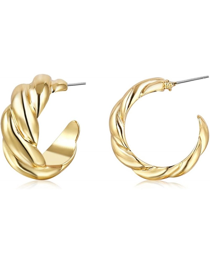 Small Thick Gold Chunky Hoop Earrings Lightweight Hoops For Women Style-3 $9.17 Earrings