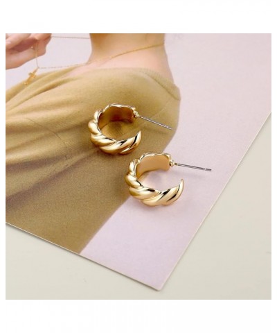 Small Thick Gold Chunky Hoop Earrings Lightweight Hoops For Women Style-3 $9.17 Earrings