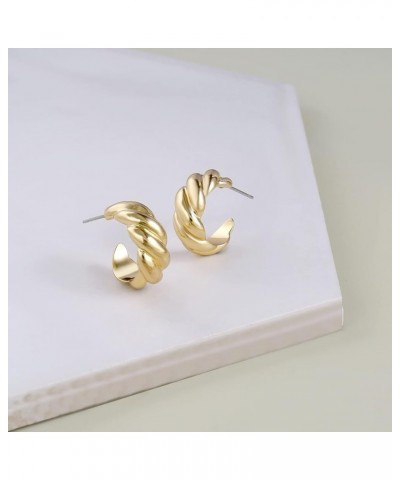 Small Thick Gold Chunky Hoop Earrings Lightweight Hoops For Women Style-3 $9.17 Earrings