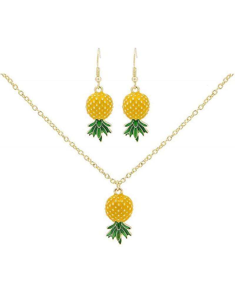 Pineapple Earrings Necklace for Women Yellow Ruit Green Leaf Pineapple Earings Pendant Necklace Cute Fashion Dangle Necklace ...