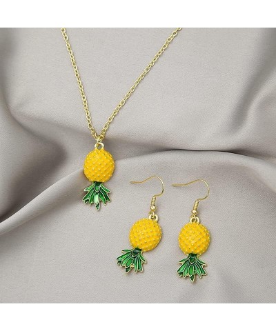 Pineapple Earrings Necklace for Women Yellow Ruit Green Leaf Pineapple Earings Pendant Necklace Cute Fashion Dangle Necklace ...