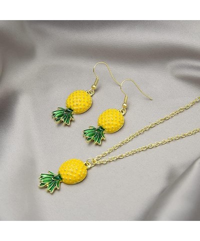 Pineapple Earrings Necklace for Women Yellow Ruit Green Leaf Pineapple Earings Pendant Necklace Cute Fashion Dangle Necklace ...