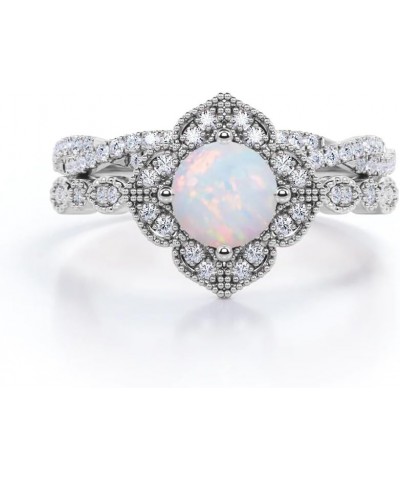 Opal Engagement Rings for Women Bridal Sets Opal and Moissanite Engagement Ring Set 10K 14K 18K White/Rose Gold Wedding Ring ...