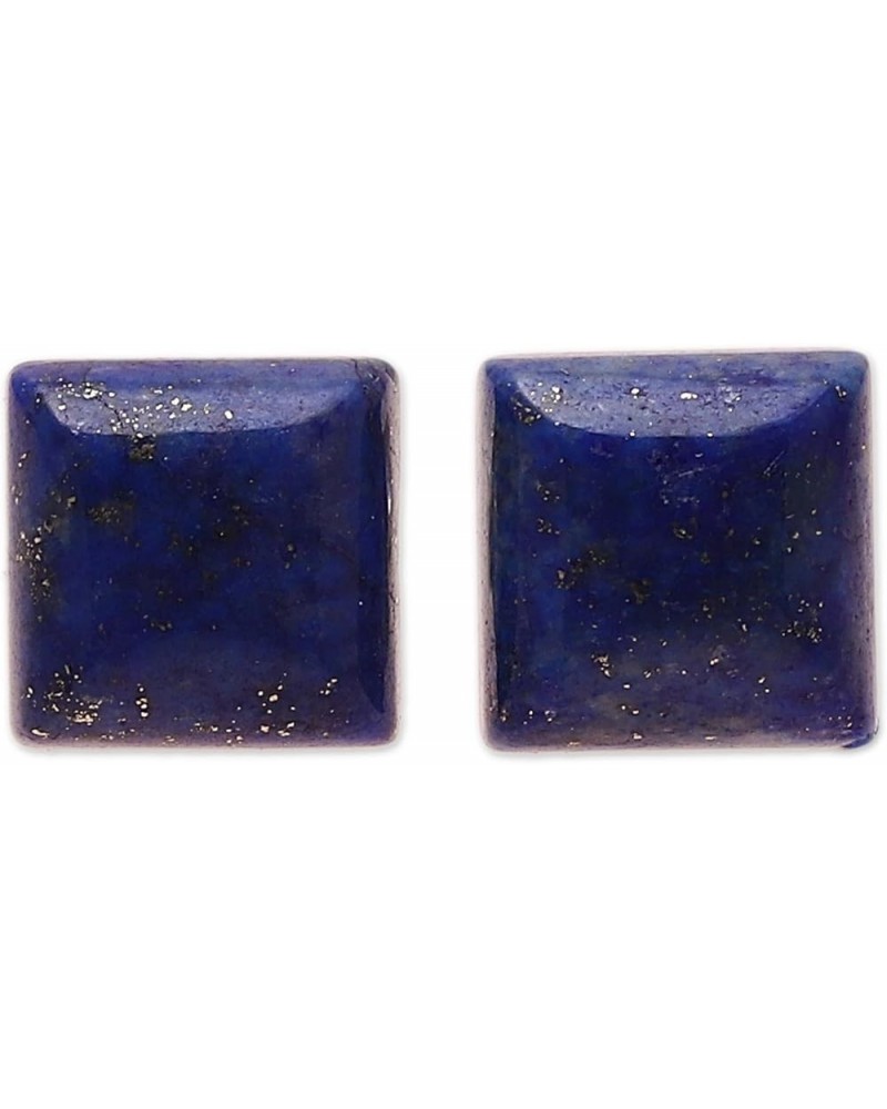 Artisan Handmade Composite Stud Earrings Square from India Sterling Silver Reconstituted Blue $13.74 Earrings