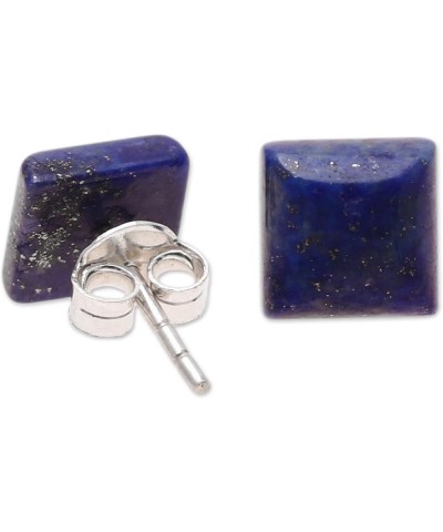 Artisan Handmade Composite Stud Earrings Square from India Sterling Silver Reconstituted Blue $13.74 Earrings