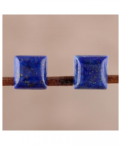 Artisan Handmade Composite Stud Earrings Square from India Sterling Silver Reconstituted Blue $13.74 Earrings